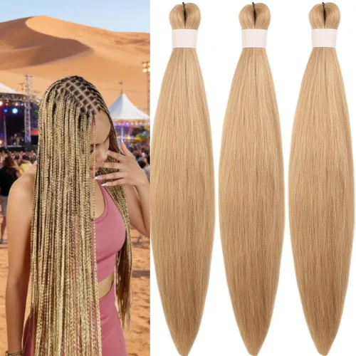 Miniatura 10 de Cabello estirado de fibra Kanekalon para trenzar con cabello humano, color oro rosado, 30 pulgadas