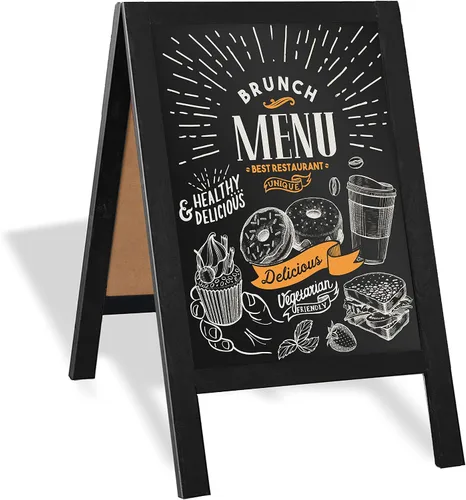 Ilyapa Letrero de madera con marco en A con borrador y tiza, pizarra magnética de 21 x 30 pulgadas, pantalla de menú negra para restaurante,