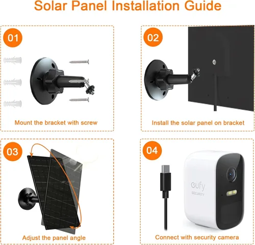 Miniatura 6 de Panel solar de 7 W compatible con Eufycam, cargador solar USB-C para cámaras de batería de 5 V, impermeable IP66, montaje ajustable de 360°, cable
