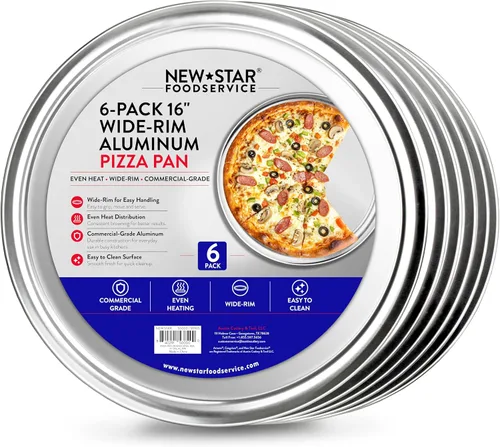 Miniatura 12 de New Star Foodservice 50868 Bandeja/Sartén para pizza, con borde ancho, de aluminio, 20.3 cm, paquete de 6
