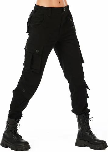 Miniatura 3 de Pantalones cargo de trabajo para mujer, de algodón, con 8 bolsillos, informal, estilo de combate militar