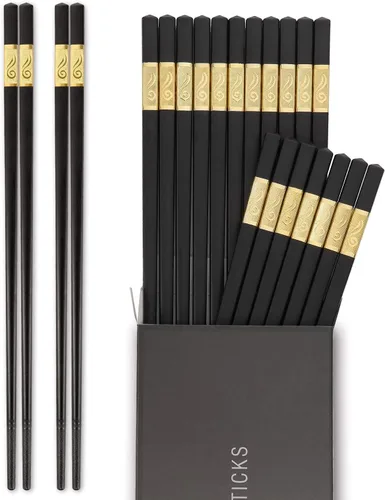 Miniatura 11 de HIWARE - 10 pares de palillos de fibra de vidrio; palillos reutilizables, aptos para lavavajillas, 9 1/2 pulgadas, color negro