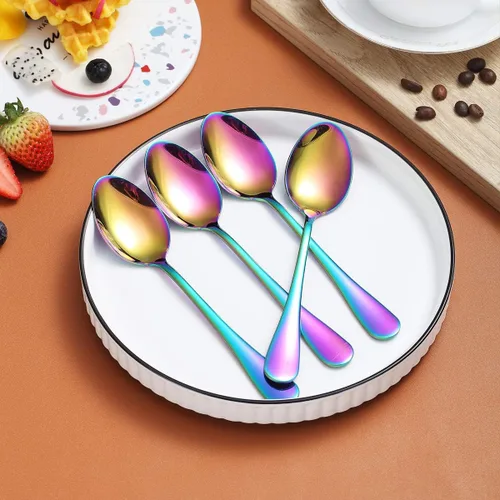 Miniatura 2 de Berglander - Juego de 4 cucharaditas de 6.5 pulgadas, acero inoxidable, chapado en titanio, brillante, multicolor, cucharas de té coloridas, cuchara