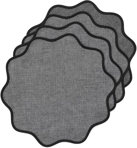 Miniatura 46 de Solino Home Juego de 4 manteles individuales redondos de lino 100% lino puro en blanco y negro de 16 pulgadas, con borde festoneado Giselle, hechos