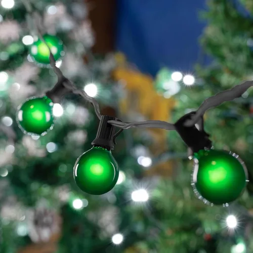 Miniatura 5 de Novelty Lights Paquete de 25 bombillas de globo verde G40 para exteriores, bombillas incandescentes de vidrio con 3000 horas de vida útil, bombillas