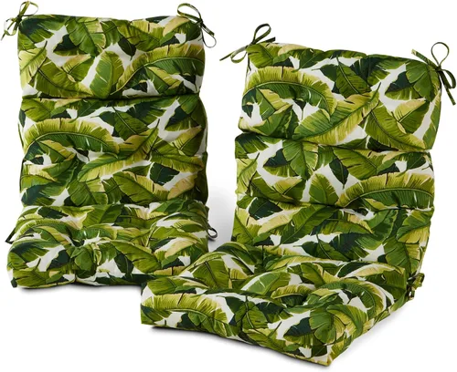 Miniatura 65 de Cojines para silla de respaldo alto para exteriores, diseño de asiento y respaldo con bisagras de una pieza, reversibles con 4 lazos, tela