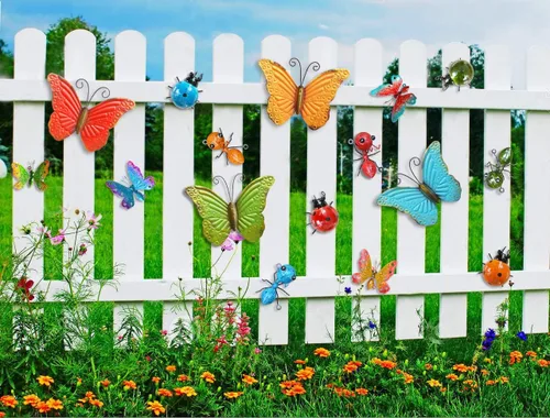 Miniatura 6 de Juego de 4 esculturas coloridas de pared de metal para decoración de jardín y patio al aire libre