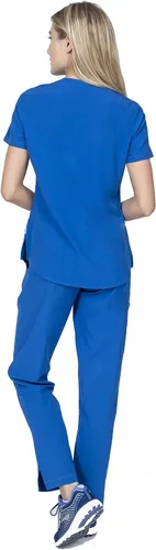 Miniatura 4 de Conjunto de ropa quirúrgica para mujer, cuello en V y pantalón cargo, 8 bolsillos, elástico en 4 direcciones, para enfermera, dentista, veterinario