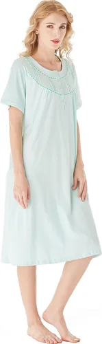 Miniatura 8 de Keyocean - Camisón de algodón para mujer, suave, cómodo, ligero, manga corta, vestido de casa, ropa de dormir, ropa de sala para verano.