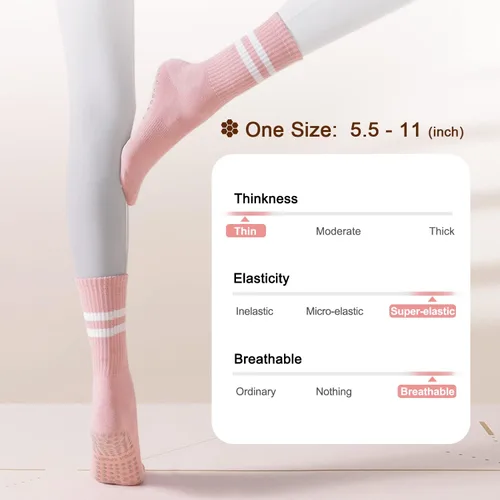 Miniatura 6 de Diu Life Paquete de 3 Calcetines de Pilates Yoga con Agarres para Mujeres, Antideslizantes, Entrenamiento, Pure Barre, Ballet, Danza, Calcetines