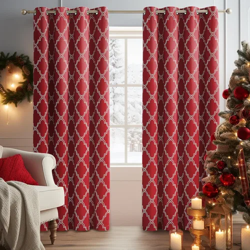 Miniatura 18 de Melodieux Cortinas 100% opacas de 96 pulgadas de largo para sala de estar, dormitorio estilo marroquí, aislamiento térmico, ahorro de energía