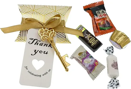 Miniatura 5 de ALIMITOPIA 50 piezas de llavero de esqueleto, abridor de botellas, recuerdo de fiesta de boda, regalo de recuerdo con caja de dulces, etiqueta