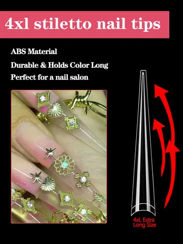 Miniatura 2 de 312 piezas de puntas de uñas de tacón extra largas para uñas acrílicas profesionales, puntas de uñas de tacón de media cubierta 4XL, extensión