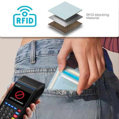 Miniatura 3 de RUNBOX Carteras de cuero minimalistas y delgadas con bloqueo RFID para bolsillo frontal, portatarjetas para hombres y mujeres, regalos para hombres
