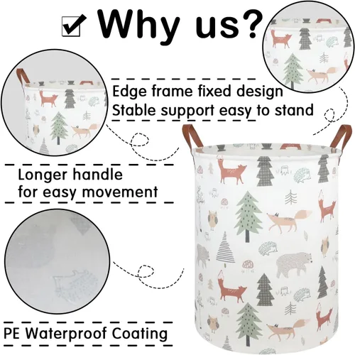Miniatura 6 de FXOLCSHE Cesta de lavandería para bebés con animales, cesta de lavandería para bebés de animales del bosque, cesta de juguetes para niños, cesta