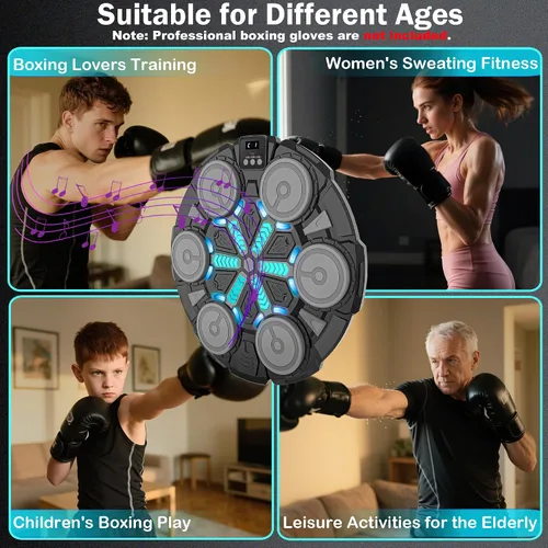 Miniatura 8 de Music Punching Machine for Kids Adults,Bluetooth Wall Mounted Boxing Trainer with Gloves,Rhythm Lights,2 Player Battle Mode,Reaction Training