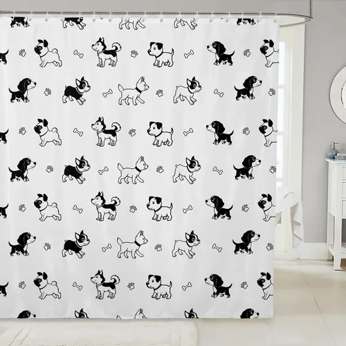 Miniatura 30 de Manfei Cortinas de ducha para niños con diseño de perros de dibujos animados, bonitas cortinas de baño para niñas y niños pequeños, cortinas