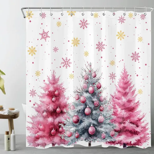 Miniatura 24 de LB Cortina de ducha de flores blancas y moradas para baño, lindo pájaro y hojas de otoño sobre tela beige con ganchos, juego botánico floral