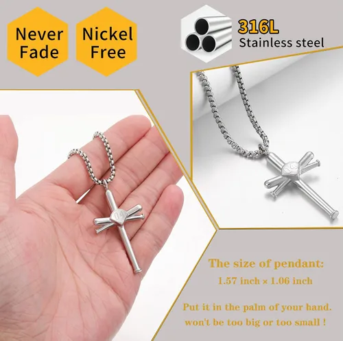 Miniatura 2 de Collar de béisbol para hombres y niños, con cruz y número inicial 0-99, cadena y dije de acero inoxidable, hecho a medida para mujeres y niñas