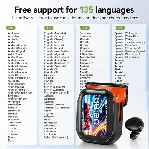 Miniatura 6 de NE20 Auriculares de traducción AI en 135 idiomas en tiempo real de 2 vías con traductor de voz, Bluetooth 6.0 comodidad de oído abierto, música