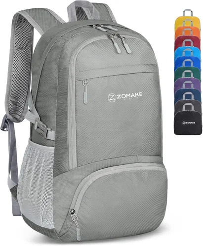 ZOMAKE Mochila plegable ligera de 30 litros, mochilas de senderismo plegables resistentes al agua, mochila plegable compacta para viajes (gris Gris