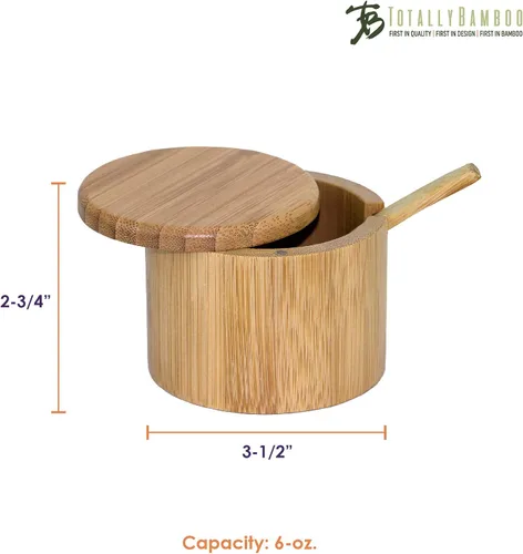 Miniatura 5 de Totally Bamboo Little Dipper - Caja de almacenamiento de bambú con tapa giratoria magnética, capacidad de 6 onzas, incluye cuchara de bambú