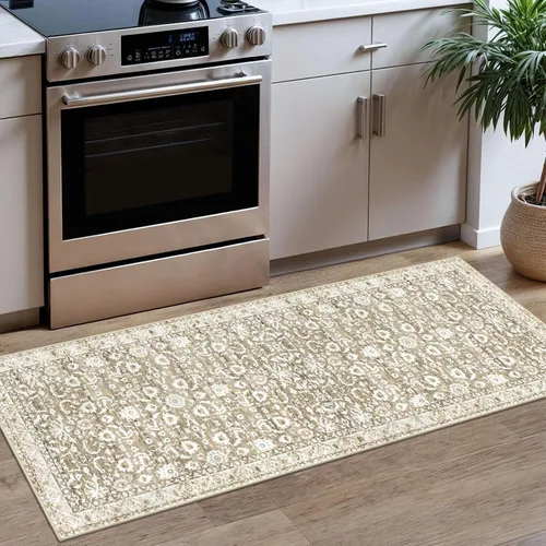 Miniatura 34 de Lansny Alfombra bohemia de 2 x 3 pulgadas, lavable, color negro, azul marino, floral, alfombra de cocina, alfombra de área pequeña de lana