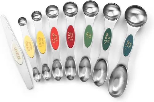 Miniatura 38 de Spring Chef Juego de 8 cucharas magnéticas de medición de acero inoxidable con nivelador, juego de cucharaditas y cucharas de mesa de doble cara