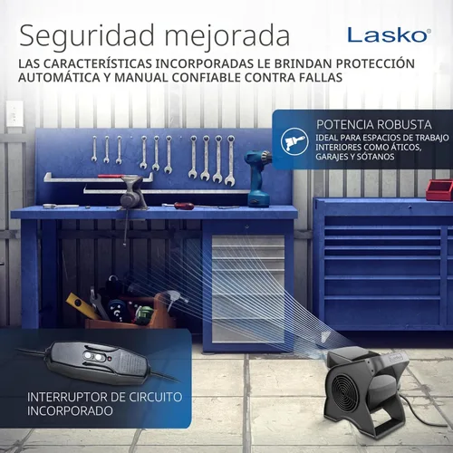 Miniatura 5 de Lasko Ventilador utilitario portátil, ventilador giratorio de alta velocidad de 12 pulgadas, 289 CFM, 3 velocidades, 2 salidas de accesorios de 120
