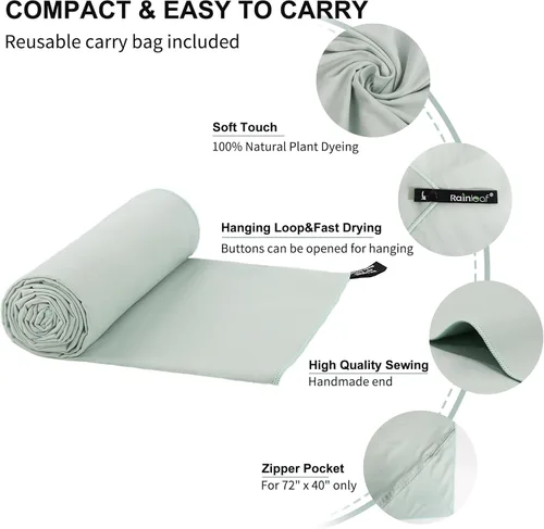 Miniatura 3 de Toalla de microfibra Rainleaf perfecta para viajes y gimnasio y camping. Secado rápido - Super absorbente - Ultra compacta - Liviana. Adecuada