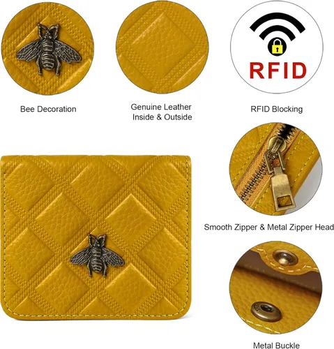 Miniatura 3 de Repterbo Billetera para mujer, con bloqueo RFID, pequeña, compacta, plegable, de piel auténtica, con bolsillo, mini carteras para mujeres
