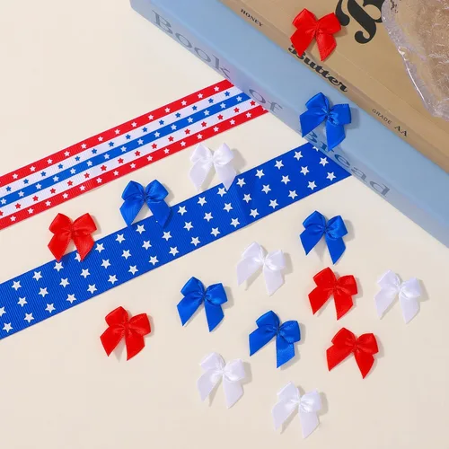 Miniatura 5 de yoyokid 150 lazos de cinta de satén de 1 pulgada para el 4 de julio, pequeños lazos de manualidades, decoración patriótica para bricolaje, pinzas