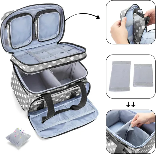 Miniatura 3 de BAFASO Organizador de accesorios de costura de doble capa con 2 bolsas desmontables, bolsa de almacenamiento grande para herramientas de costura
