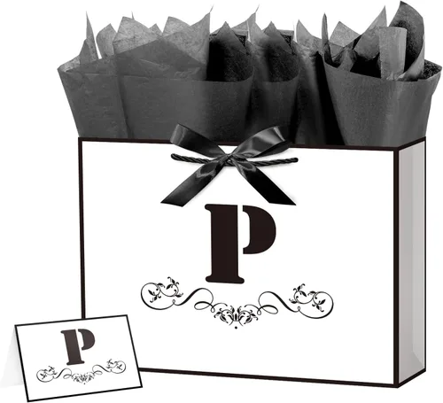 Miniatura 12 de ysmile Bolsa de regalo de letras con papel de seda para hombres, bolsa grande de 12 pulgadas, color blanco y negro, para cumpleaños, aniversario