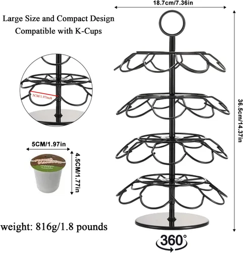 Miniatura 4 de Organizador de carrusel de cápsulas de café compatible con 36 cápsulas de taza Negro