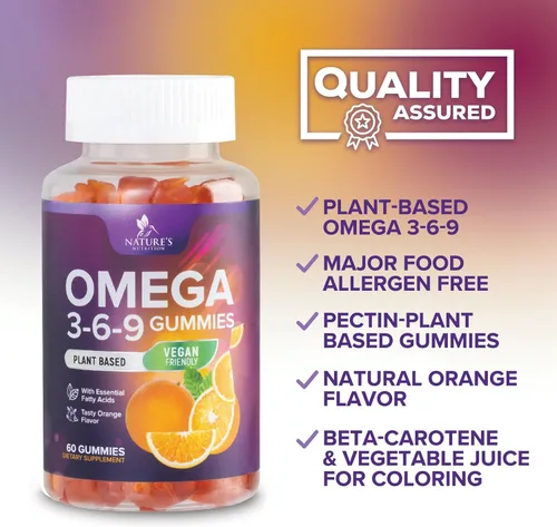 Miniatura 6 de Gomitas Omega 3 6 9 – Suplemento vegano Omega 3 Gomitas – Aceite de ácidos grasos esenciales 369 Complejo de apoyo cardíaco y apoyo cerebral
