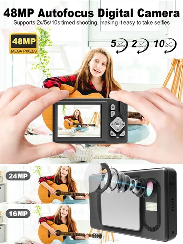 Miniatura 2 de Cámara digital para niños, adolescentes y principiantes – 48MP FHD 1080P, zoom digital 18X antivibración, LCD de 2.83 pulgadas + tarjeta de 32 GB