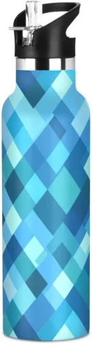 Diamond Teal Royal Blue Double-Wall Insulation Reusable Water Bottle Insulated with Straw Lid BPA-Free Leak Proof for Sport Gym Outdoor Travel School