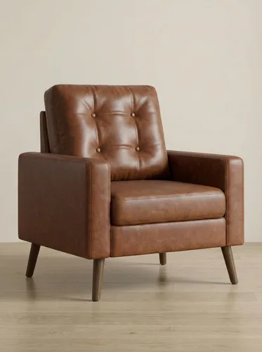 VESCASA Silla con brazo copetudo con patas de madera, piel sintética sintética cómoda y tapizada, sofá individual tapizado, silla lateral moderna de