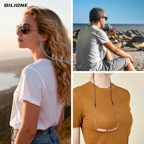 Miniatura 6 de BILIONE Correas trenzadas fluorescentes para lentes de sol, soporte para gafas de sol alrededor del cuello para hombres, mujeres y niños, cadena