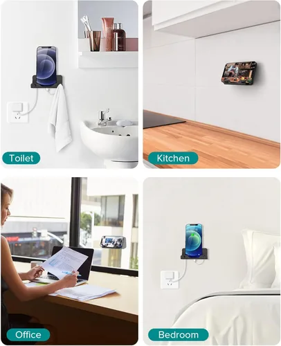Miniatura 6 de HomeMount Soporte de pared manos libres para teléfono con tira adhesiva para dormitorio, sala de estar, cocina, compatible con todos los teléfonos
