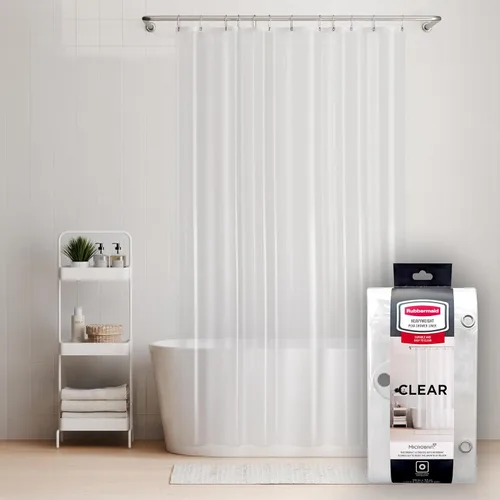 Rubbermaid Forro de cortina de ducha transparente, forro de ducha de PEVA resistente al agua para baño, con imanes y ojales gris carbón inoxidables,