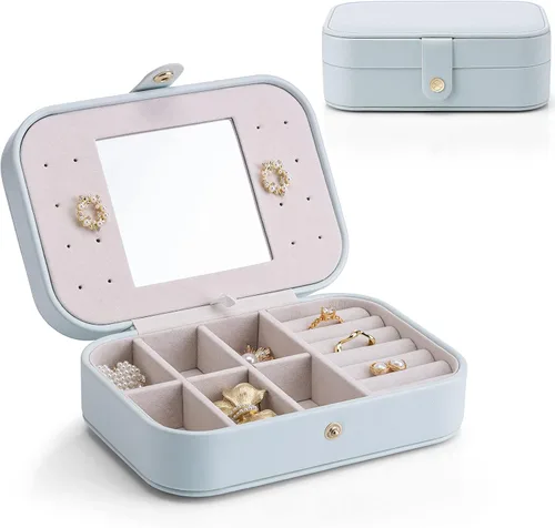 Vlando Organizador de joyas de viaje pequeño para aretes collar anillo organizador de joyas portátil de viaje de doble capa para mujeres y niñas