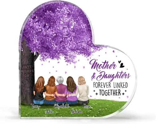 Miniatura 8 de GOSSBY Placa transparente personalizada (madre y 3 hijas) Madre e hijas, placa de acrílico con forma de corazón con nombre personalizado, mamá Madre