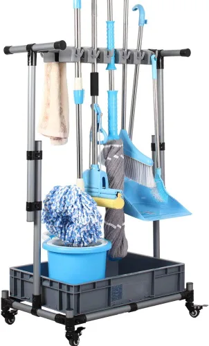 Miniatura 8 de Soporte para escoba y trapeador, para poner trapeadores mojados, soporte portátil para trapeador, para jardín, garaje, escuelas, hospitales