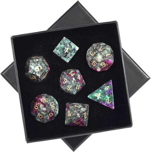 Miniatura 10 de mookaitedecor Juego de 7 dados poliédricos de cristal de ágata india, dados pulidos de piedras pulidas para juegos de mesa RPG MTG decoración