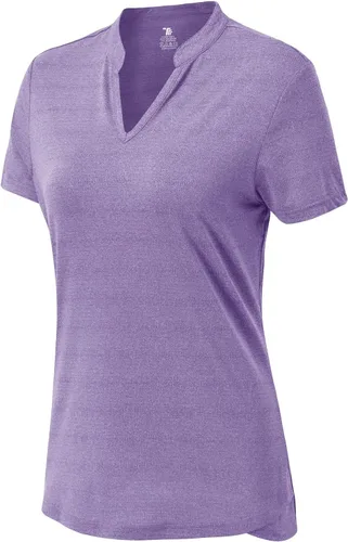 Miniatura 71 de Gopune Polo de golf con cuello en V para mujer, sin cuello, manga corta, ligera, de secado rápido, camisetas de tenis para correr