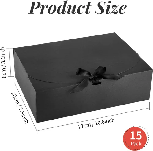 Miniatura 2 de Kucoele 15 cajas de regalo con tapas, 10.6 x 7.8 x 3.1 pulgadas, cajas de regalo de dama de honor, cajas negras de propuesta con cintas para bodas