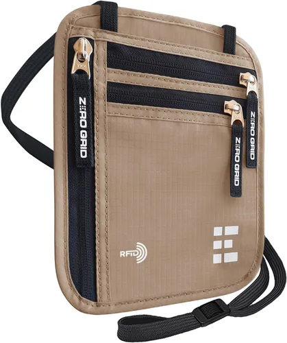 Cartera para el cuello para viajes y pasaporte con bloqueo RFID, delgada y fácil de ocultar, bolsa de viaje de nailon para hombres y mujeres, para