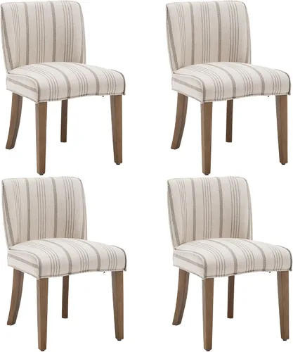 Miniatura 10 de chairus Juego de 4 sillas de comedor de granja, cómodas sillas de cocina tapizadas de tela de lino, sillas de comedor de madera marrón nogal